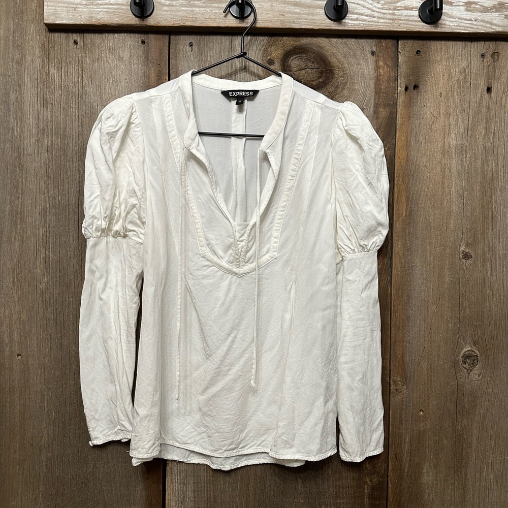 Express Puff Sleeve Tie Front Peasant Blouse in Ivory Size XS Women’s